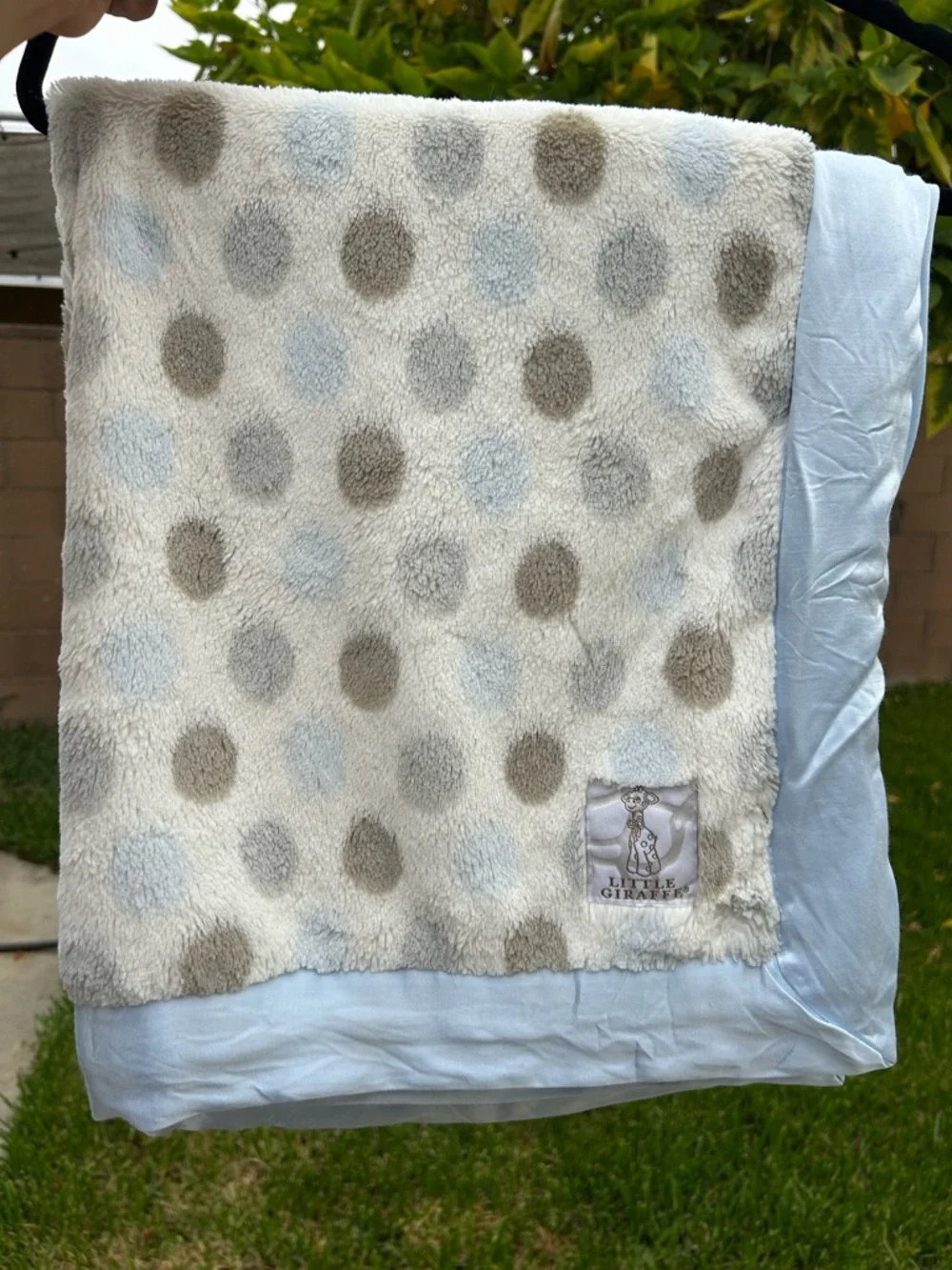 Little Giraffe Plush Polka Dot Baby Blanket - Light Blue & Gray